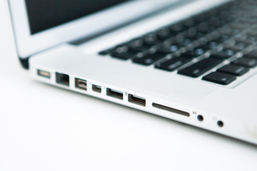 Laptop, ports, close up