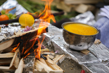 traditional indian yagya (puja), fire ritual