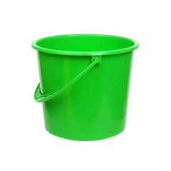 Green plastic bucket on white