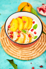 Tropical fruit Breakfast homemade granola yogurt. Healthy