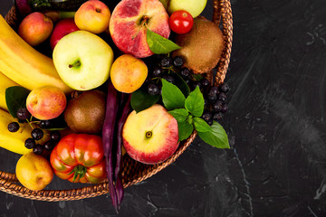 Healthy colorful food selection: fruit, vegetable, superfood