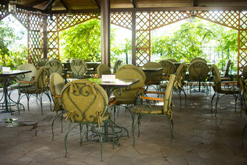 table and chairs in cafe