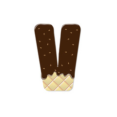 wafer letter V with the current chocolate glaze