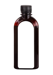 blank packaging brown transparent plastic bottle with black cap isolated on white background ready for product design