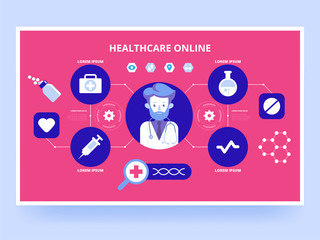 Healthcare Online. Medical services. Vector infographic illustration