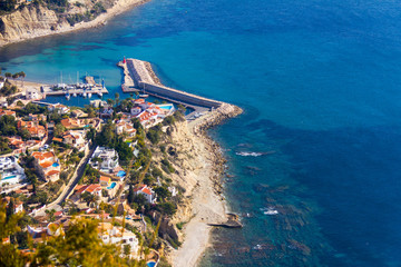 Panoramic view of Puerto Blanco in Calpe, Spain