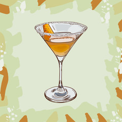 Sidecar cocktail illustration. Alcoholic classic bar drink hand drawn vector. Pop art