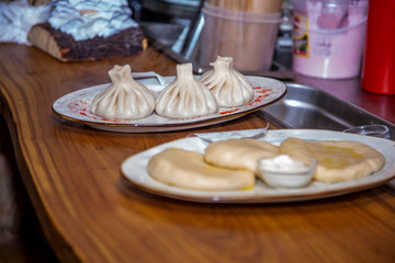 On a plate of boiled meat in the dough