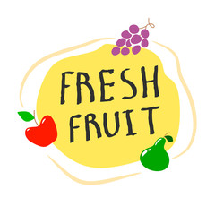 Decorative kids fruit for print with text Fresh Fruit. Vector illustration