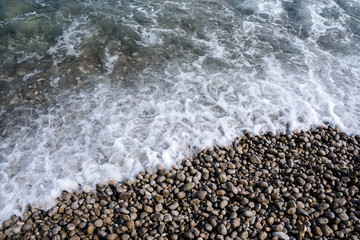 Sea waves, beating on the stones. Noisy sea. Coast of the Black Sea