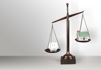 Justice Scales and book and wooden gavel on table. Justice concept