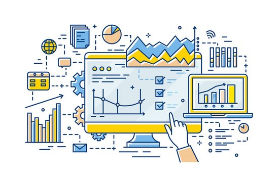 data analysis concept with charts and computer clip art preview