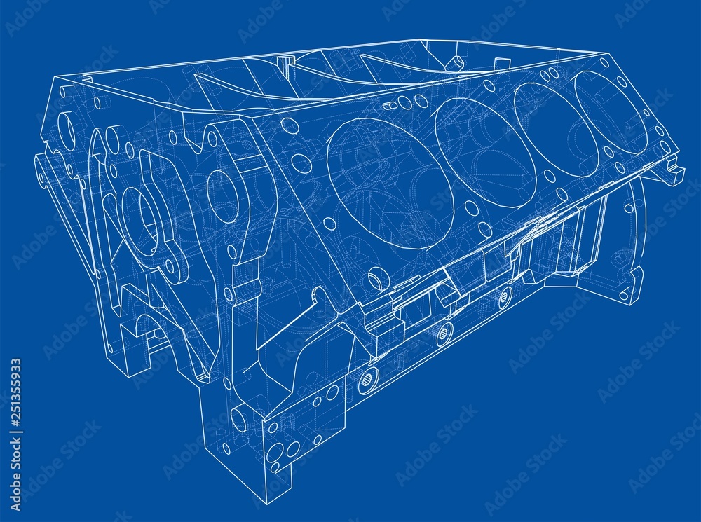 Poster engine block sketch. vector rendering of 3d