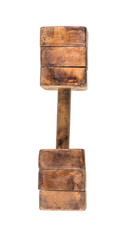 old wooden sport dumbbell on a white isolated background