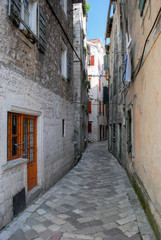 Narrow streets in Kotor, Montenegro.