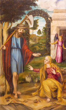 PALMA DE MALLORCA, SPAIN - JANUARY 27, 2019: The painting of The Christ's Appearance to Mary Magdalene after the resurrection in church Nuestra Senora del Socorro by unknown artist.