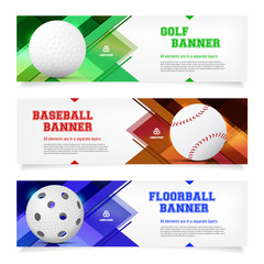Set of sport banner templates with ball and sample text