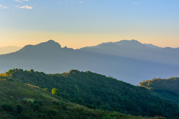 Landscape of sunrise on Mountain at  of  Doi Pha Phueng ,NAN,Thailand