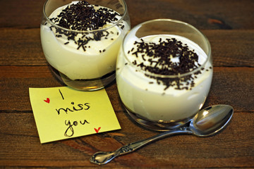 Delicious dessert of white chocolate mousse