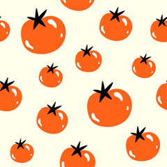 Vector seamless pattern in Doodle style. Tomatoes. Vegetable background