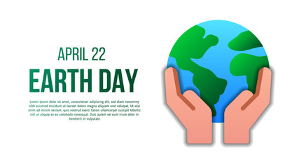 Earth day poster template with modern flat icon of earth and hand. Environment, ecology, green energy