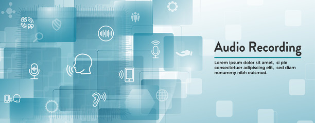 Audio Recording or Voice Command Icon with Sound Wave Images