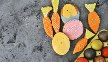 Easter homemade cookies on stone background.