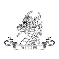 Coloring pages. Coloring book for adults with a fabulous dragon. Anti-stress freehand sketch with doodle elements.