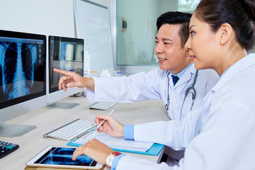 Radiologists working at office