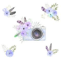 Watercolor camera flower set 92