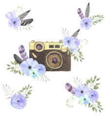 Watercolor camera flower set 4
