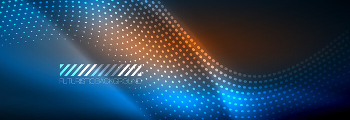 Obraz premium Glowing abstract wave on dark, shiny motion, magic space light. Vector techno abstract background