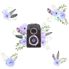 Watercolor camera flower set 17