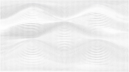 Fototapeta na wymiar Halftone gradient pattern. Abstract halftone dots background. Monochrome dots pattern. Grunge wave texture. Pop Art Comic small dots. Radial twisted dots. Design for presentation, report, flyer, cover