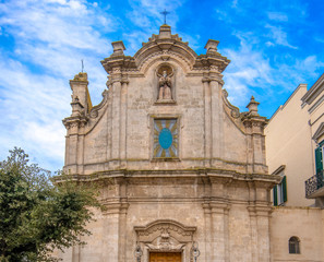 Fototapeta na wymiar The Facade of San Francesco da Paola church (chiessa) in the Old City of Matera in the region of Basilicata, in Puglia, Italy. Unesco heritage site city, capital of European culture 2019