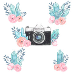 Watercolor camera flower set 26