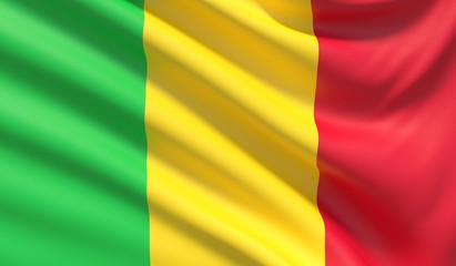 Flag of Mali. Waved highly detailed fabric texture. 3D illustration.