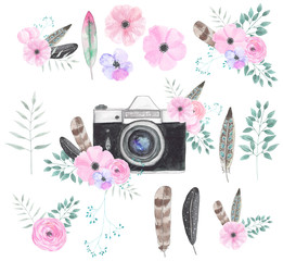 Watercolor camera flower set 57