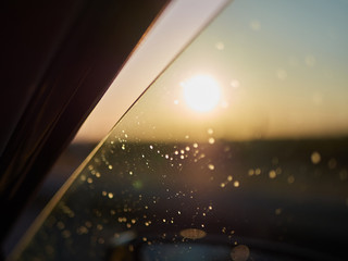 Sunset seen through the windshield
