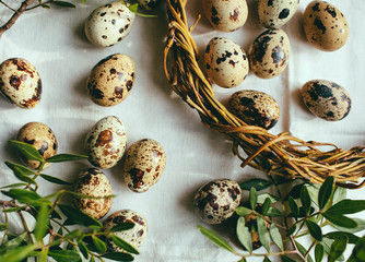 Obraz premium easter composition little easter eggs on a beautiful background