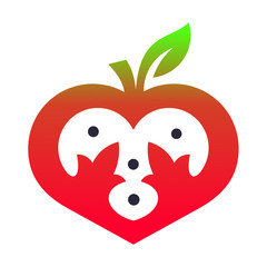 love logo, tomato with leaf in love logo design