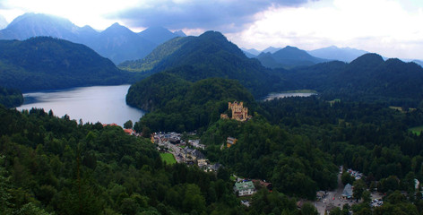 Panoramic view of Hohenschwangau Castle, near Fussen in southwest Bavaria, Germany