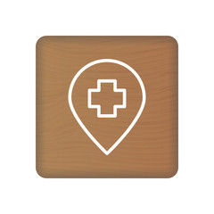 Hospital Icon On Wooden Blocks Isolated On A White Background. Vector Illustration. Healthcare Concept.