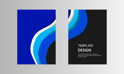 Vector illustration, document mock up template. Paper cut topographic style in gradation blue,black, white. Suitable for book cover, annual report, flyer, poster, brochure.