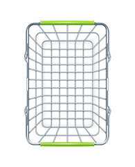 Shopping basket for supermarket products. Shop equipment. Realistic market bag. Top view. Isolated white background. Eps10 vector illustration.
