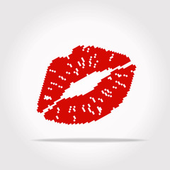 Vector illustration of woman red lips. Kiss. Pixel art