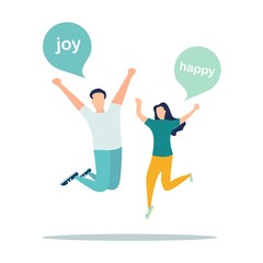 illustrator, a group of happy, jumping people with happiness