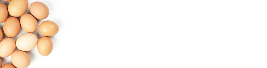 Banner of Chicken eggs on white background. Top view