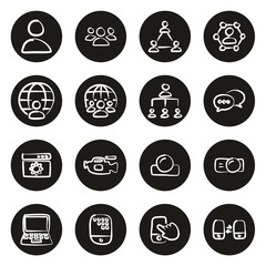 Video Conference Icons Freehand White On Black Circle