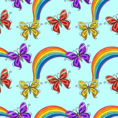 Fototapeta na wymiar Watercolor seamless pattern with butterflies.